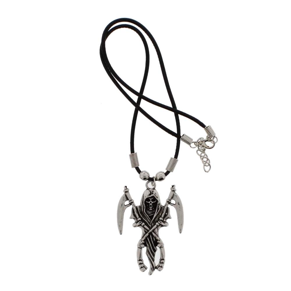 Zac's Alter Ego - Grim Reaper Skeleton with Scythes Corded Necklace - Multicolours